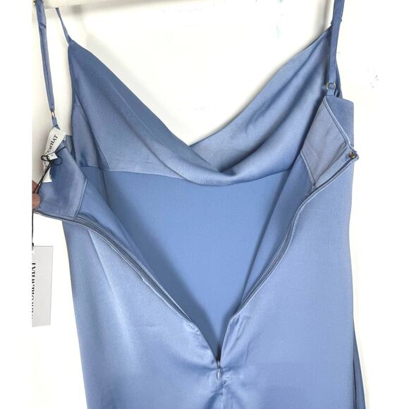 NWT WeWoreWhat Slate Blue Satin Charmeuse Cowl Neck Midi Slip Dress X-Small - Picture 12 of 16